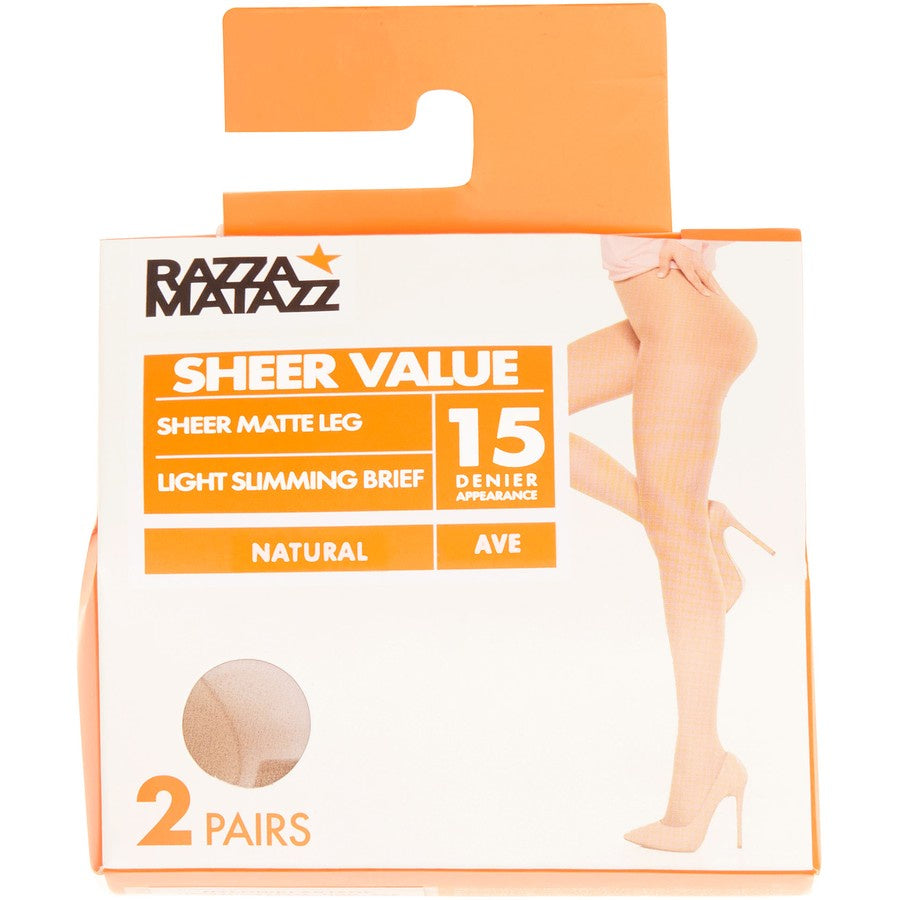 Razzamatazz Stockings Light Slimming Brief Pantyhose Natural X/Tall 2 Pack