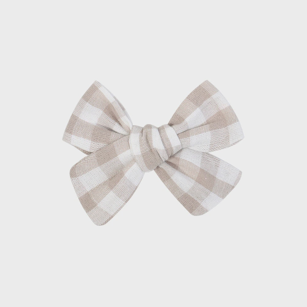 Girls Scarf Clips - Beige Check Bow (2)