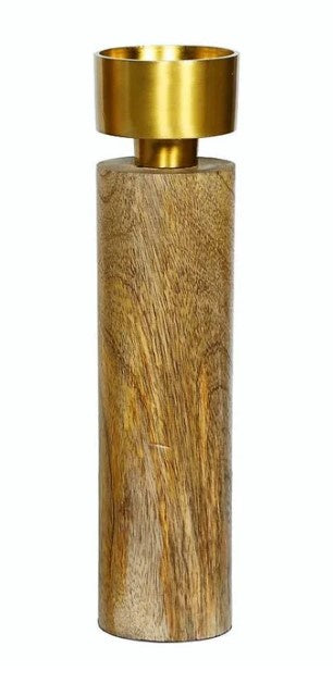 James Candle Holder Timber Brass - S