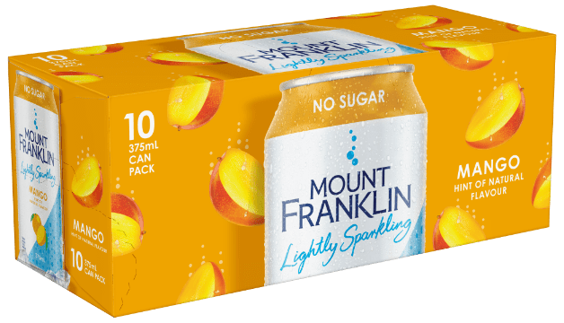 Mount Franklin Lightly Sparkling Water Mango Cans 10 x 375ml