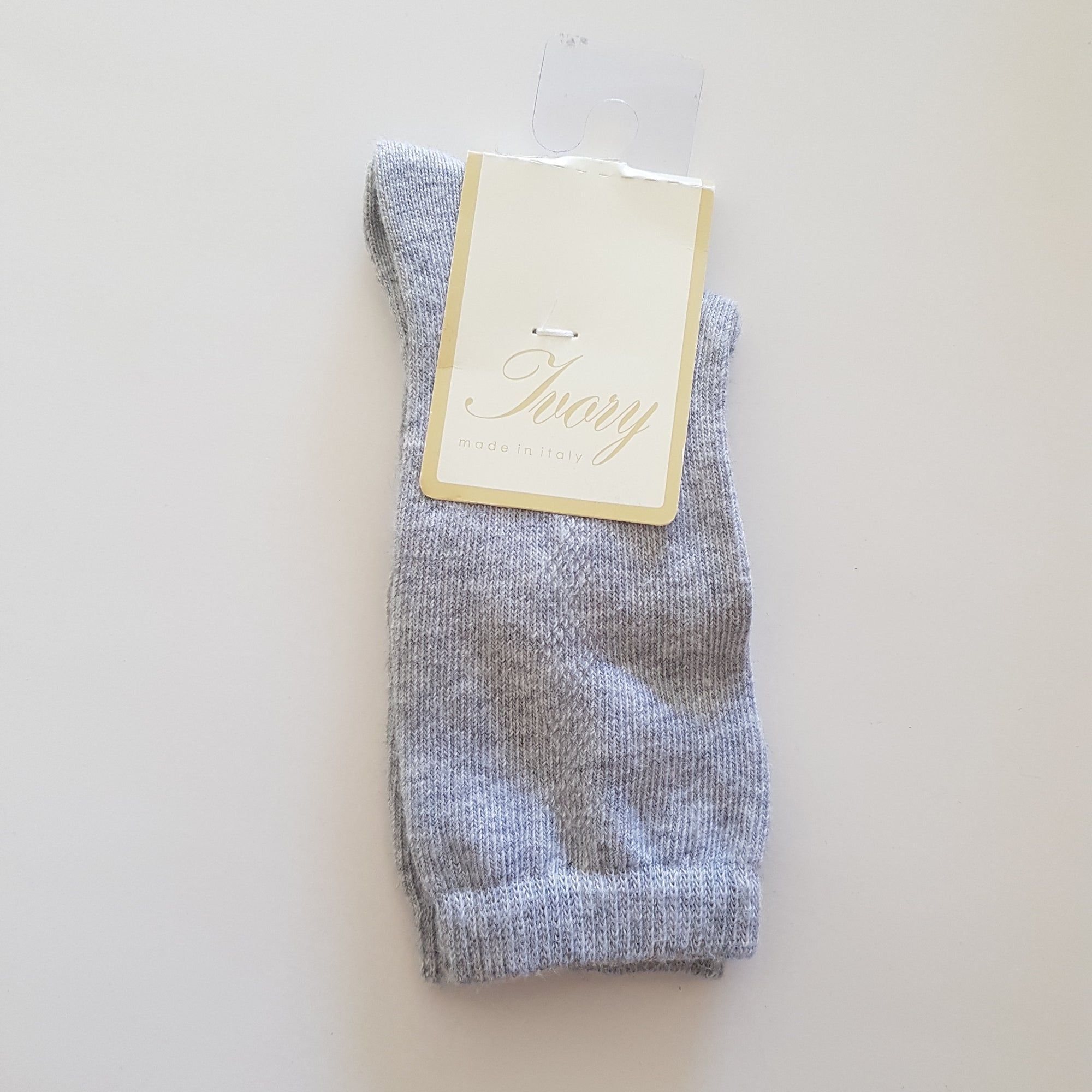 Ivory Italian Socks Kneehigh Diamond Weave (Grey Size 0/1)