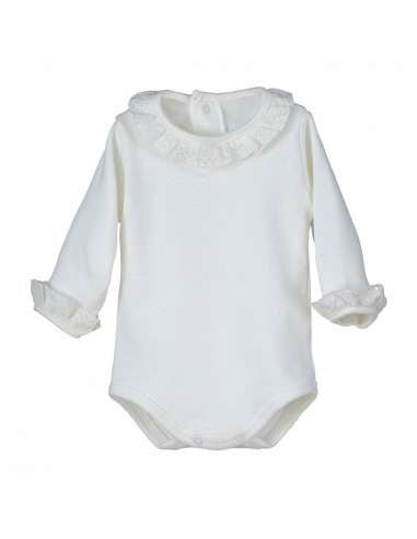 Calamaro Body Suit Long Sleeves With Frill - Cream