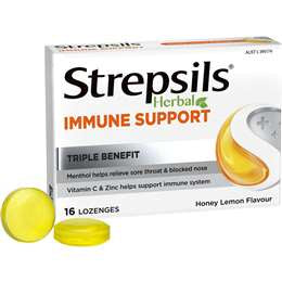 Strepsils Herbal Lozenges Immune Support Honey Lemon 16 Pk