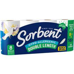 Sorbent Double Length Hypo-allergenic Toilet Paper 8pk