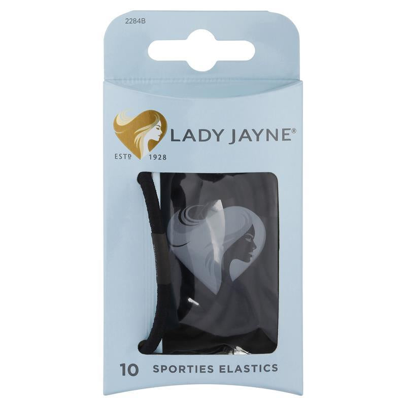 Lady Jayne Super Hold Sporties Elastics, Thick, Black, Pk 10