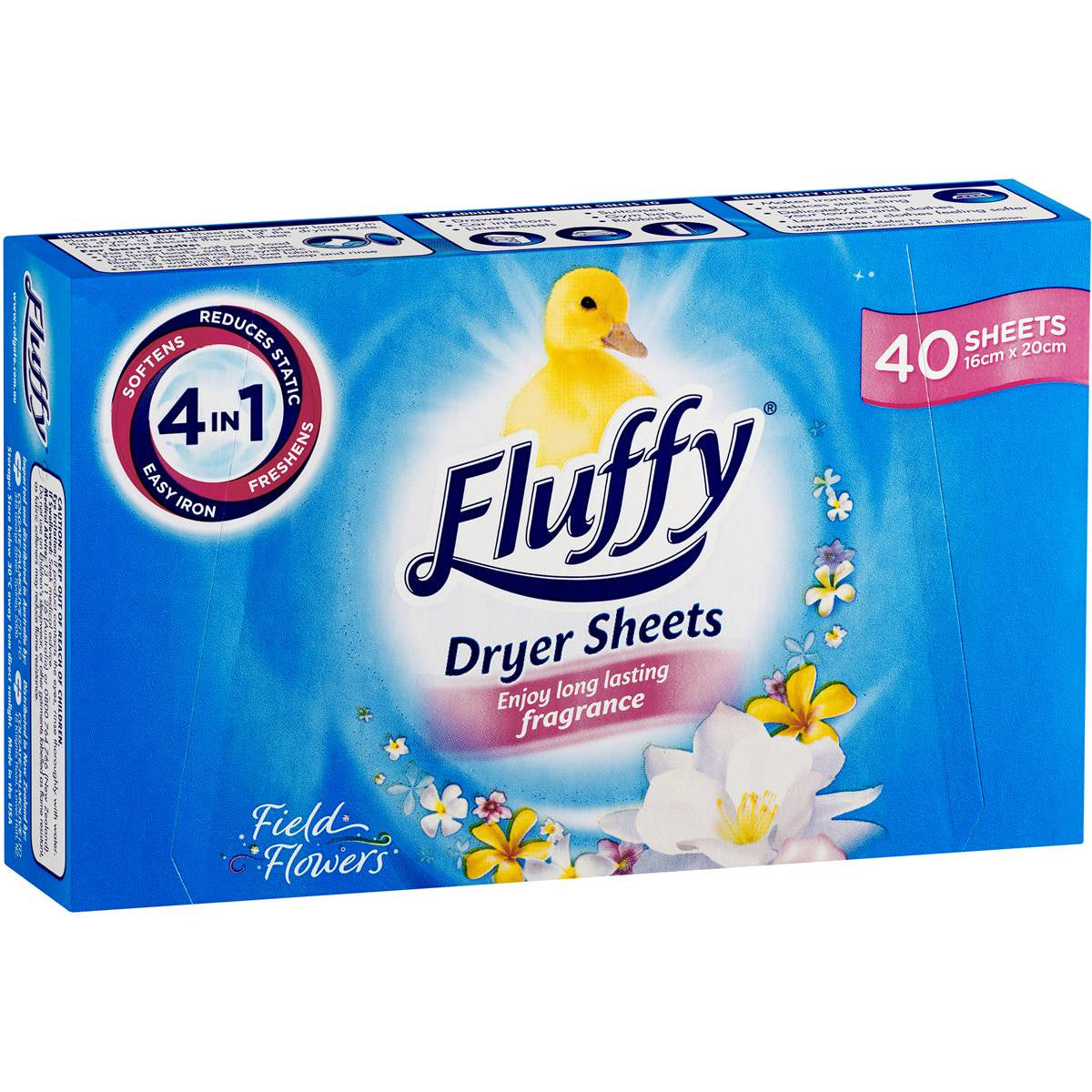 Fluffy Dryer Sheets Fabric Softener Field Flowers 40pk