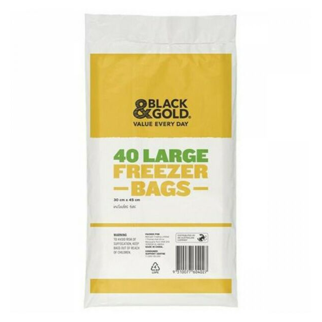 Black & Gold Freezer Bags - Lg 40pk