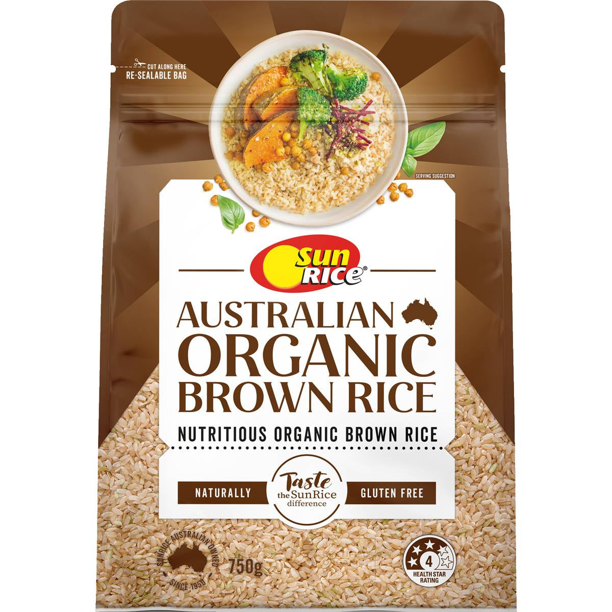 Sunrice Organic Brown Rice 750g