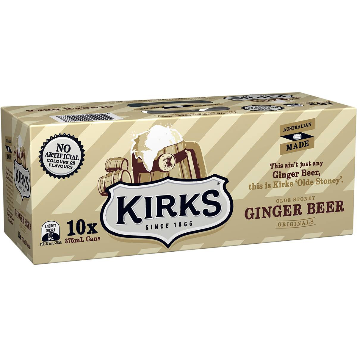 Kirks Soft Drink Ginger Beer Cans 10 x 375ml