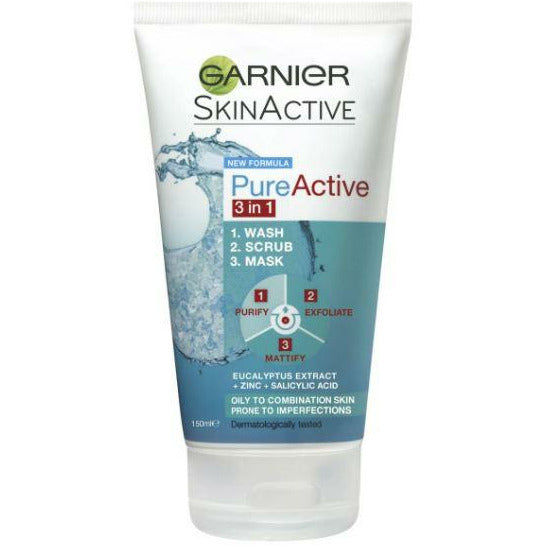 Garnier Pure Active Anti Acne 3 In 1 Wash, Scrub & Mask 150ml