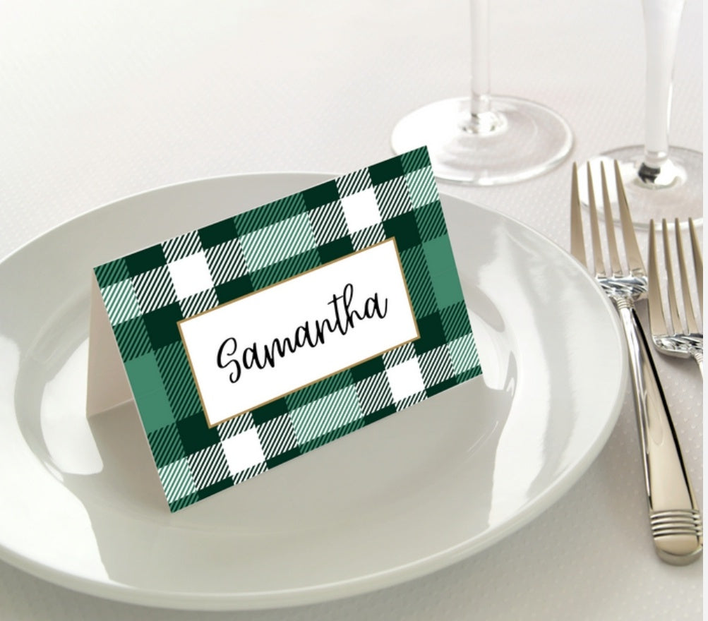 Classic Plaid Green Place Card Pack of 45 Manor Road