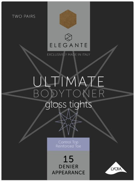 Elegante Ultimate Bodytoner Tights with Gloss Leg Bronze Glow Small 2pk