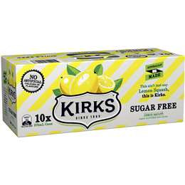 Kirks Soft Drink Cans Lemon Squash Sugar Free 10x375ml