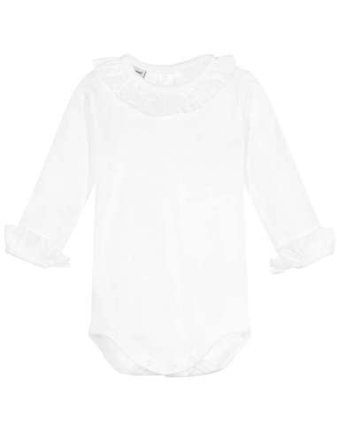 Babidu Body Suit Long Sleeves With Frill - White