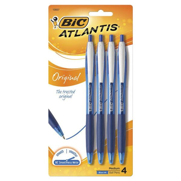 Bic Pen Atlantis Retractable Blue 4pk