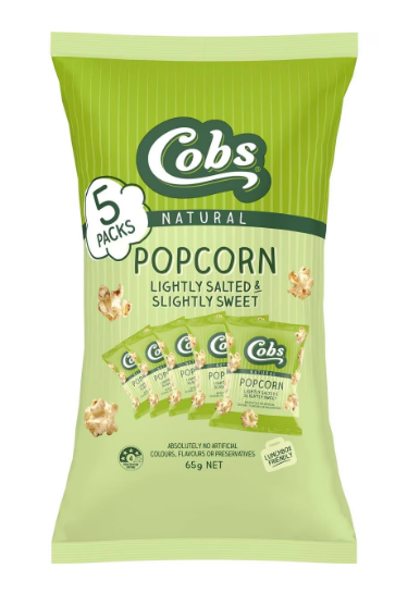 Cobs Natural Popcorn Lightly Salted & Slightly Sweet 5 Packs 65g