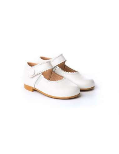 Angelitos Leather Mary Jane Shoes With Button - White