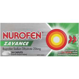 Nurofen Zavance Ibuprofen Sodium Dihydrate 256mg Caplets 24pk