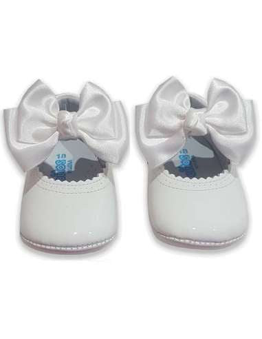 Coco Boxi Patent Soft Sole Shoes  With Bow - White