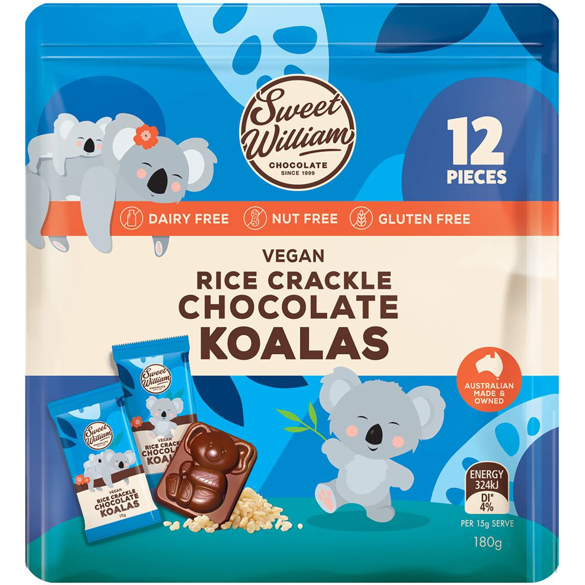 Sweet William Rice Crackle Chocolate Koalas 12 pc 180g