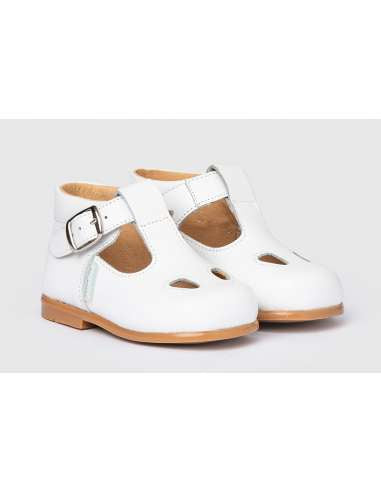 Angelitos Leather T-Bar Shoes - White