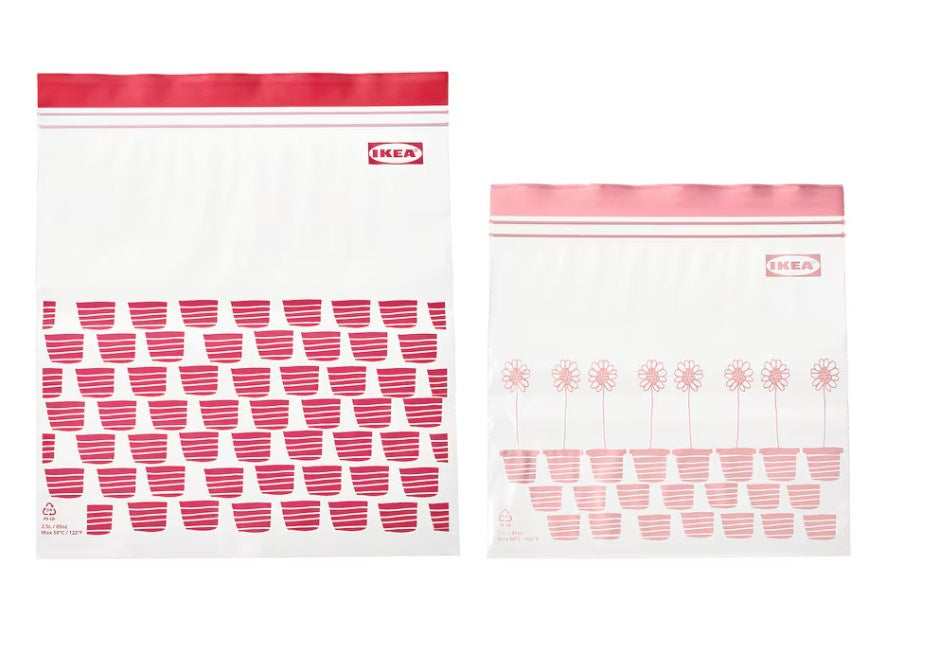 Ikea Istad 1.2L/2.5L Resealable Bag Patterned Red/Pink 50pk