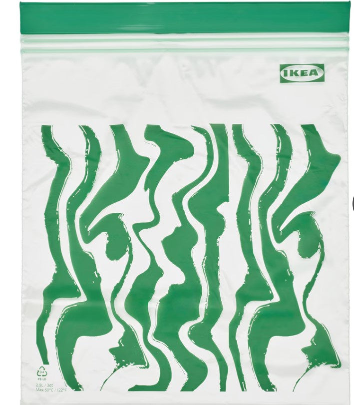 Ikea Istad Resealable Bag 2.5L Patterned Bright Green 20pk