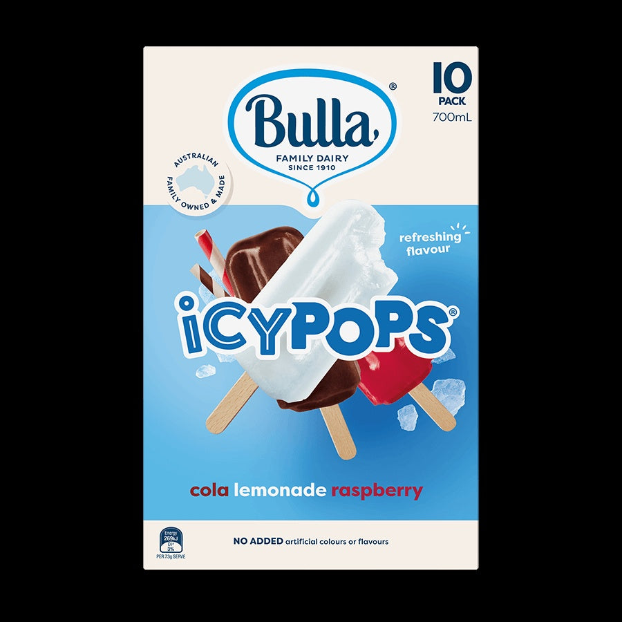 Bulla Lemonade, Raspberry, Cola Icy Poles 10pk