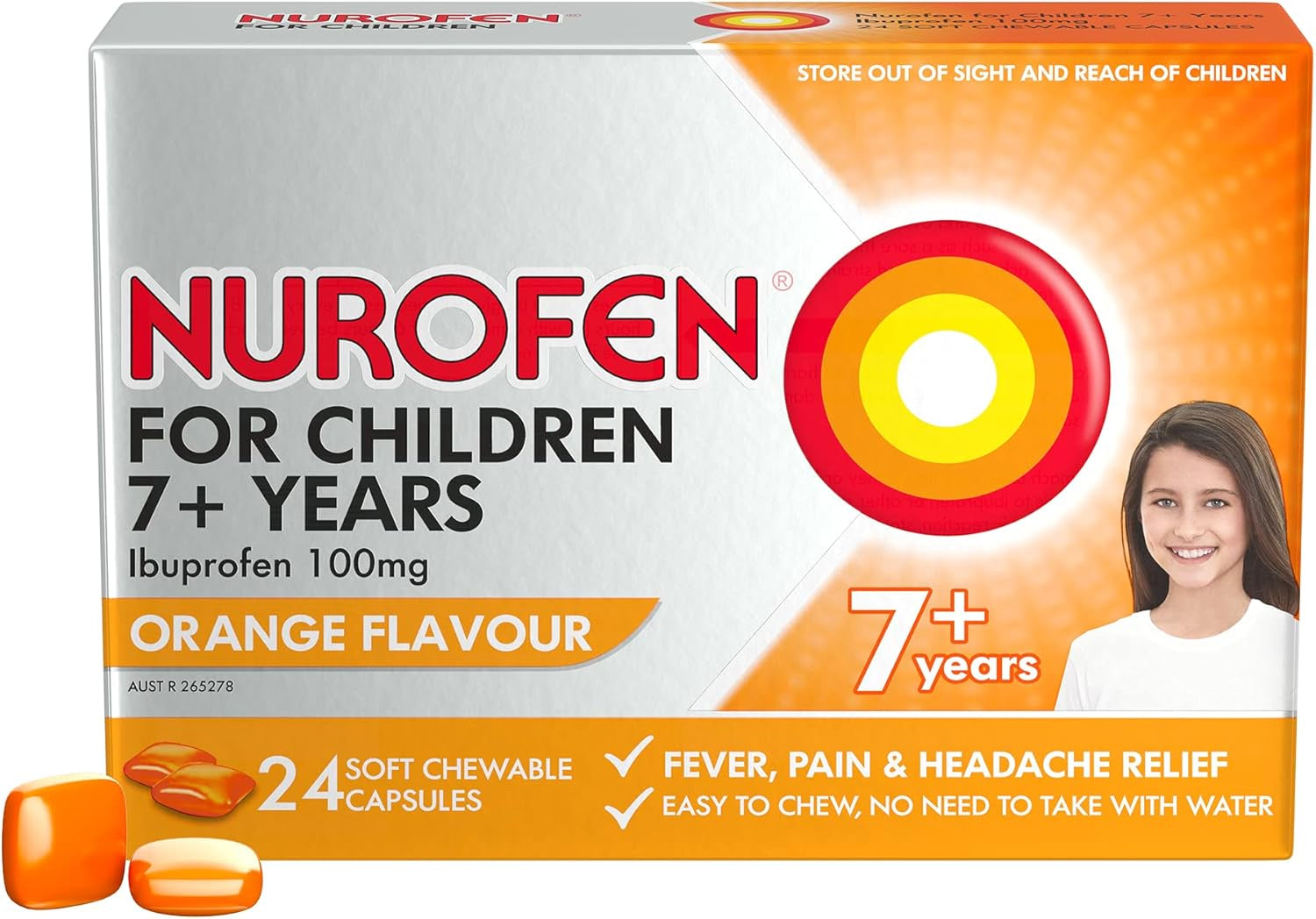 Nurofen for Children Ibuprofen 7+ Orange 100mg Chewable Capsules 12ea