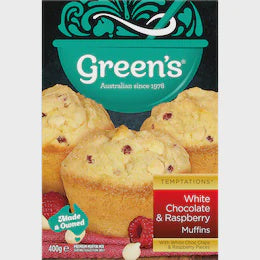 Green's Muffin Mix White Chocolate & Raspberry 400g