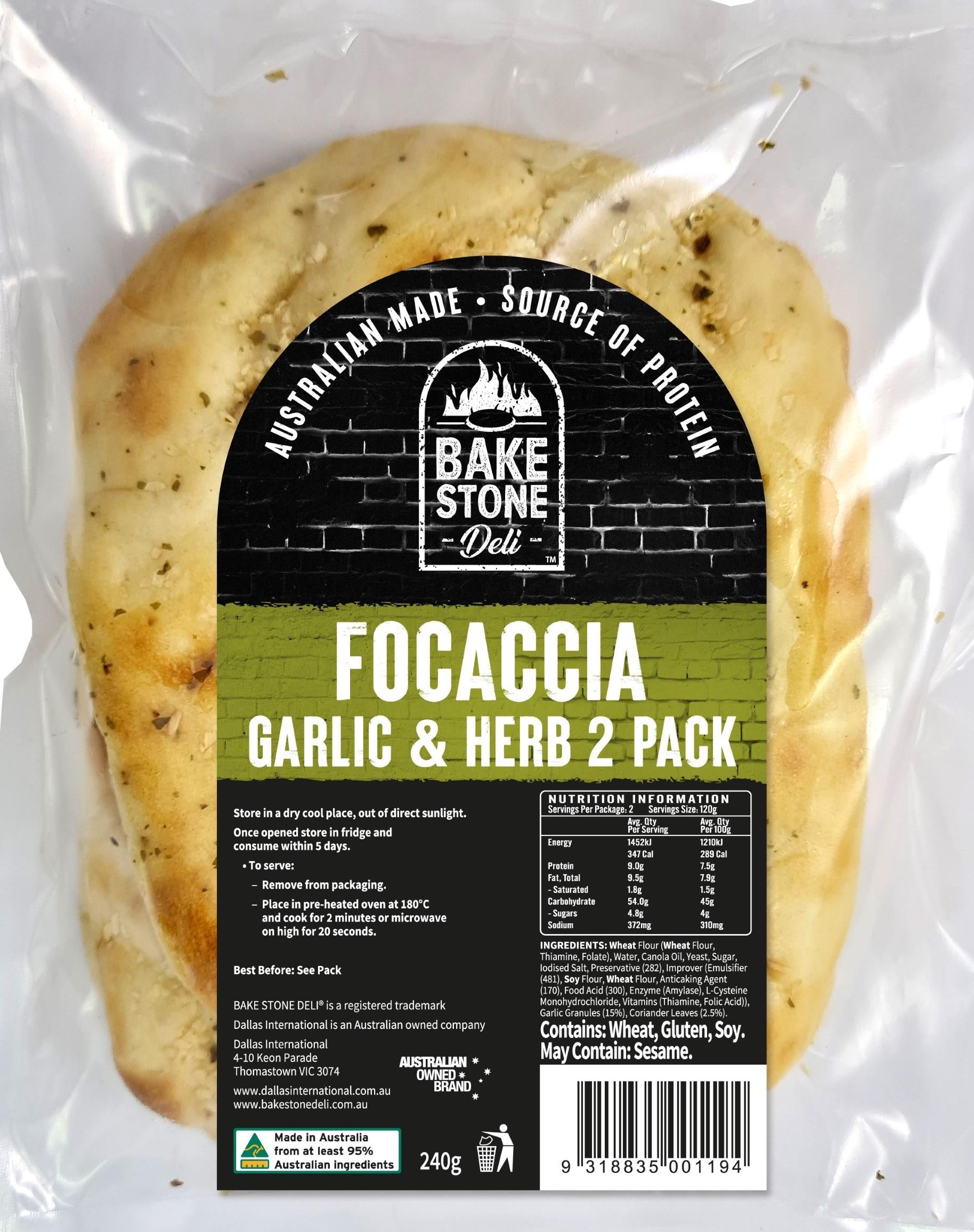 Bake Stone Focaccia Garlic & Herb 2 pack 240g