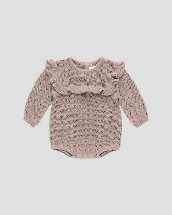 Quincy Mae Long Sleeve Pointelle Ruffle Romper || Mauve 6-12mths