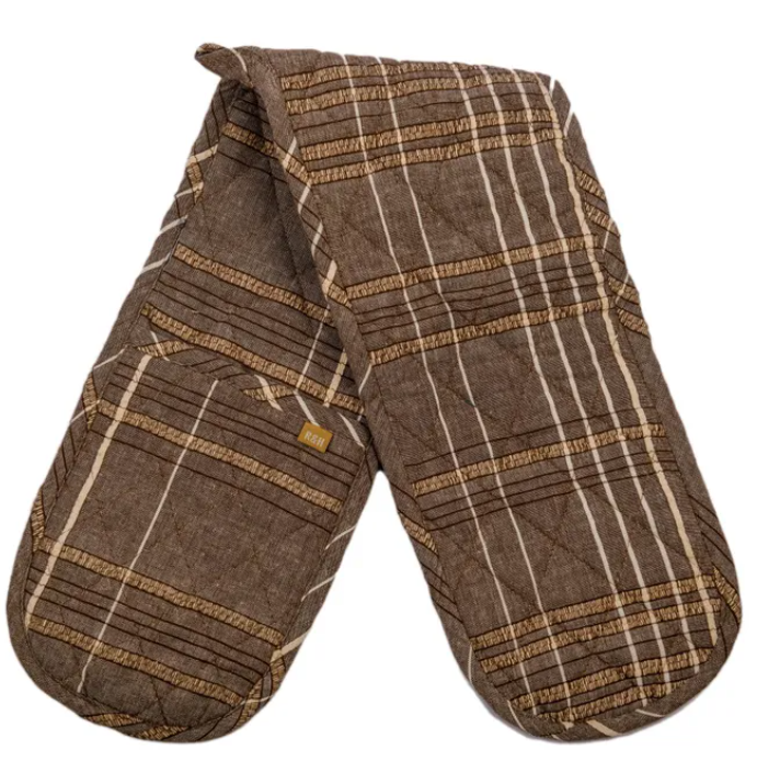 Textured Check Double Oven Glove Earth Brown