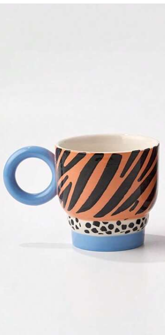 Original Hand-Painted Ceramic Mug Orange Tiger Stripes