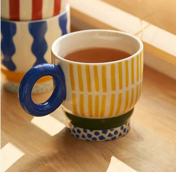 Original Hand-Painted Ceramic Mug Yellow Stripes