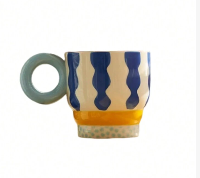 Original Hand-Painted Ceramic Mug Blue Wave