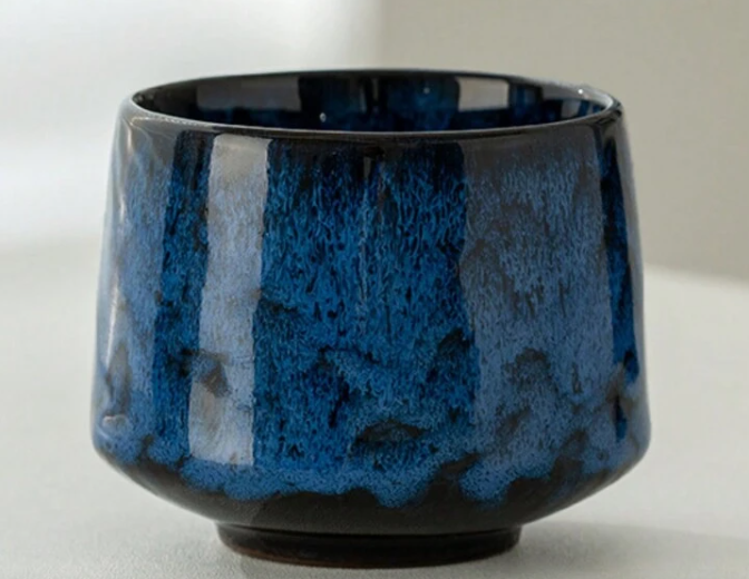 Blue Glazed Ceramic Latte Coffee Mug