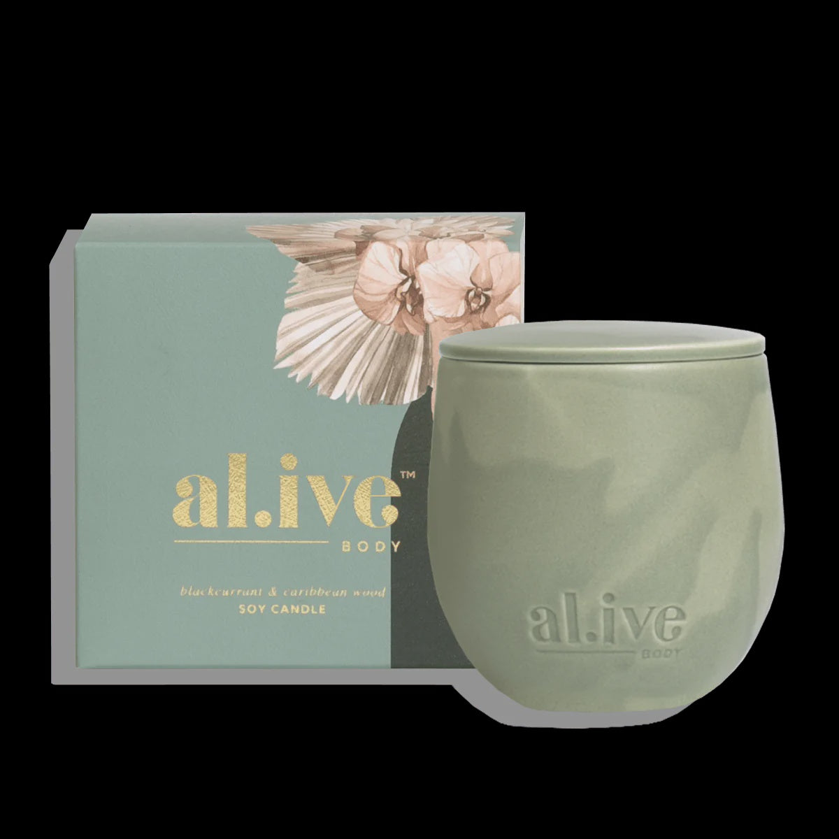 Alive Blackcurrant & Caribbean Wood Soy Candle  - Green 295g