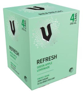 V Energy Refresh Green Apple Lemonade Cans 4x250ml