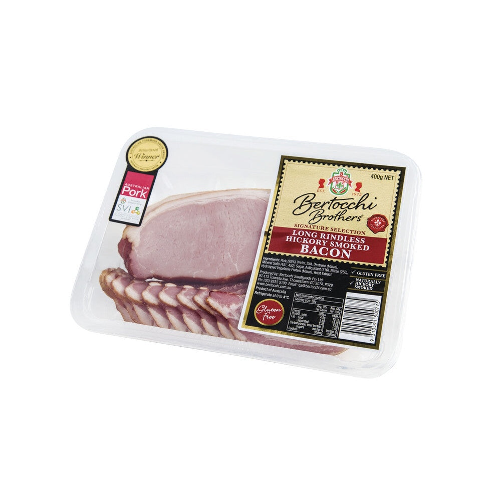 Bertocchi Hickory Smoked Long Rindless Bacon 400g