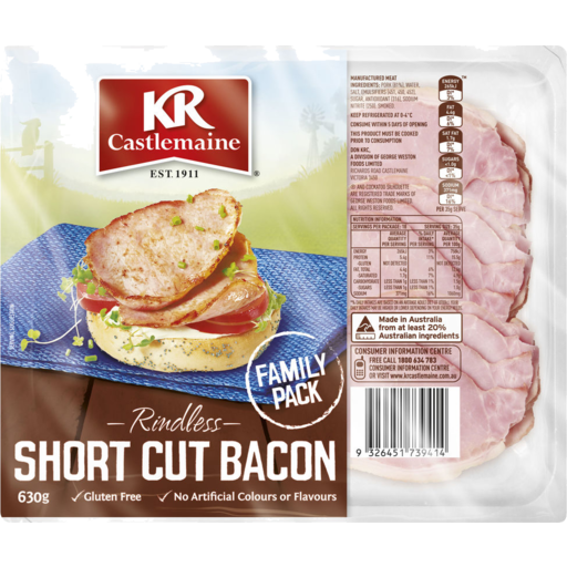 KRC Bacon Short Cut Rindless 630g