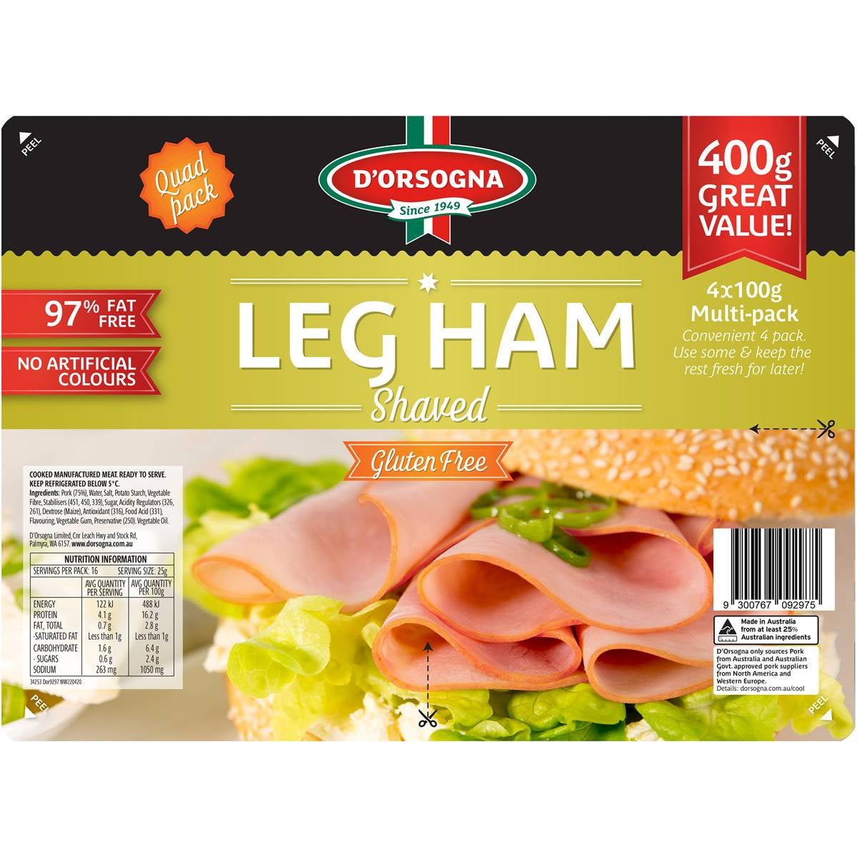 D'orsogna Champagne Leg Ham Shaved 400g