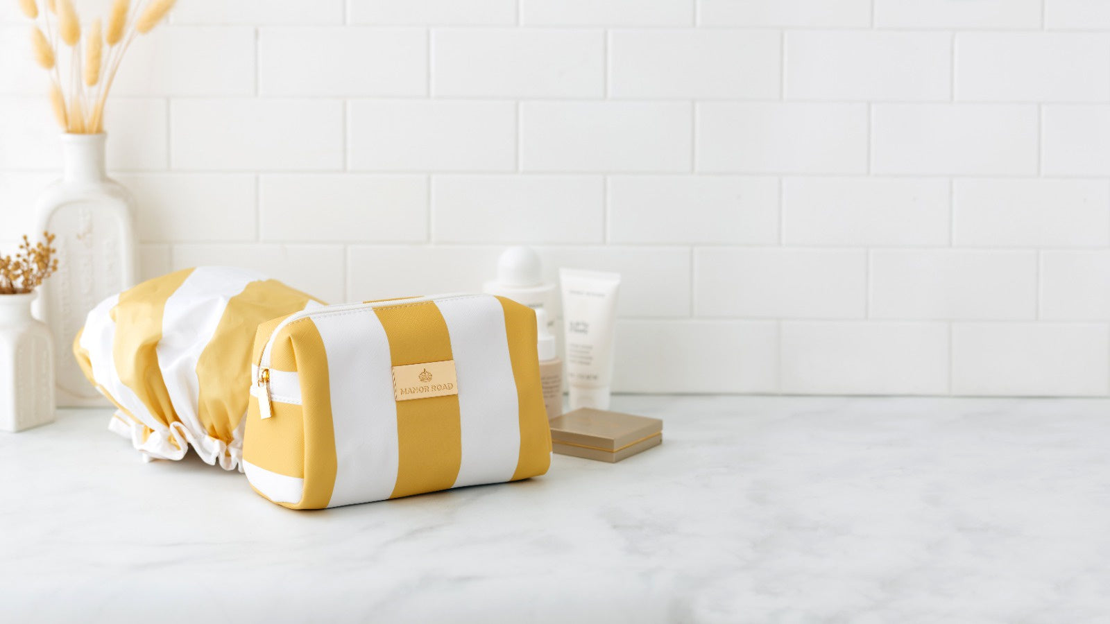 Manor Road Travel Bag Lemon & White Stripe